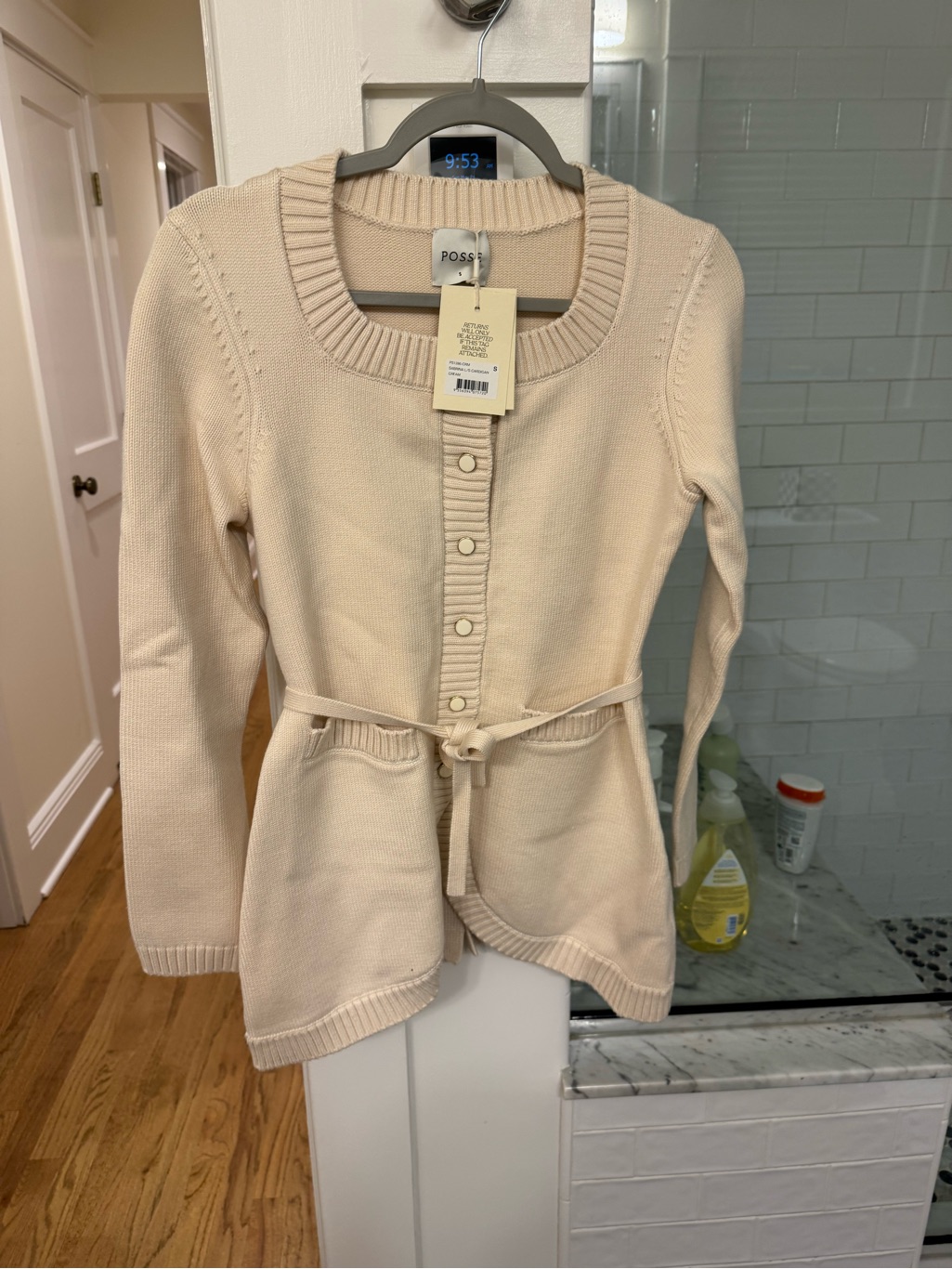 Posse Cream Knit Button-Front Cardigan With Waist Tie